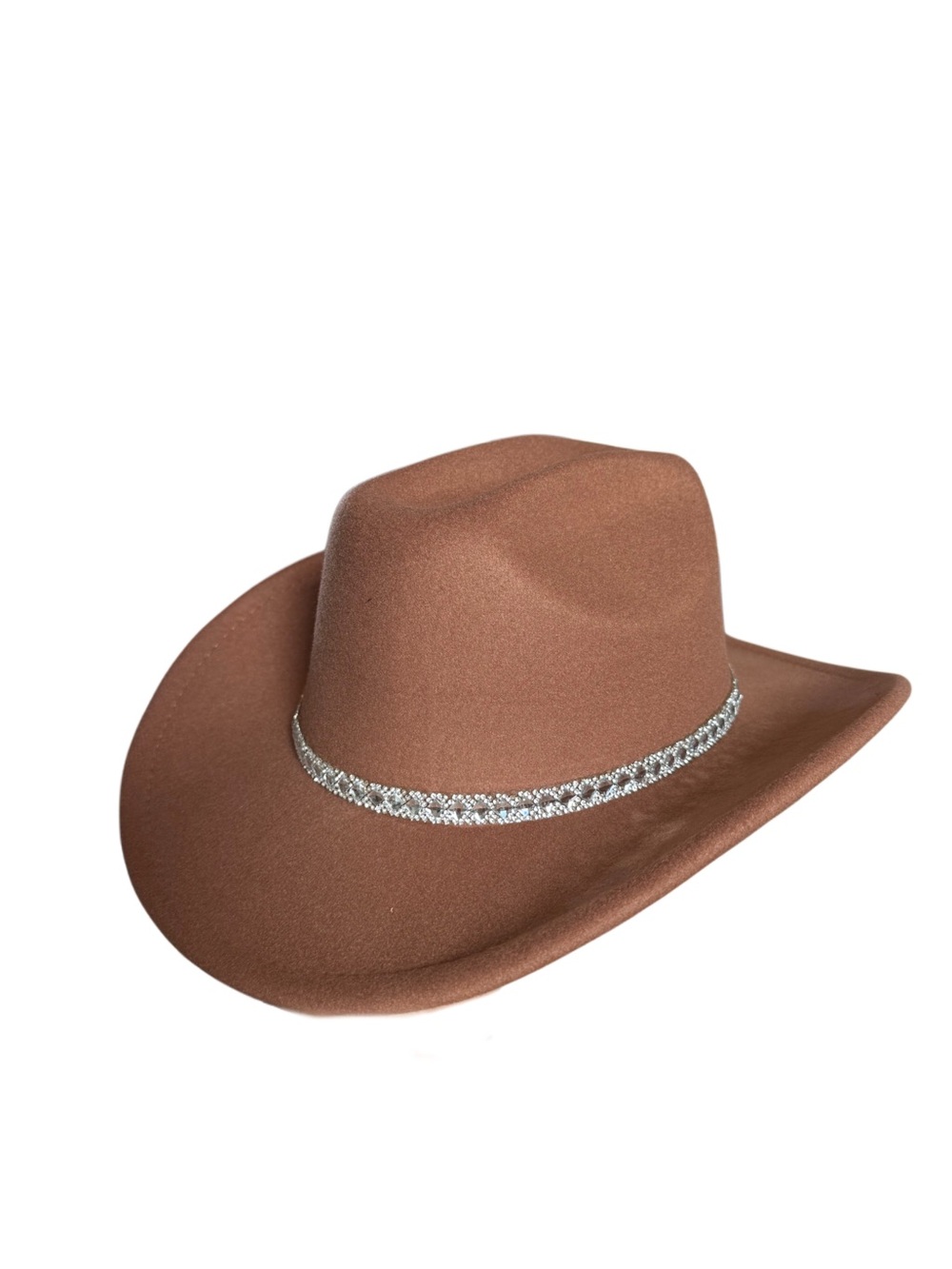 Brown Felt Western Hat with Rhinestone Band - Women